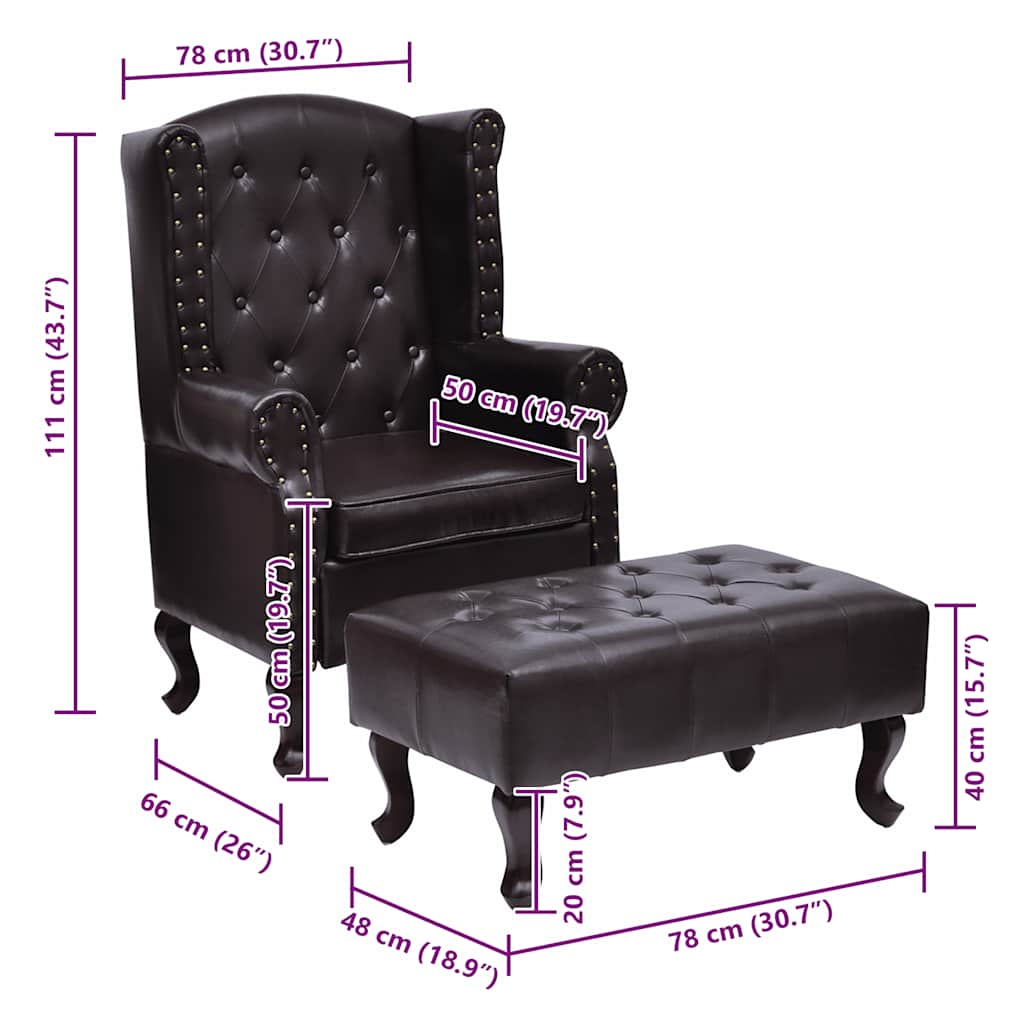 Fauteuil avec repose-pied Marron foncé Similicuir - XIOS