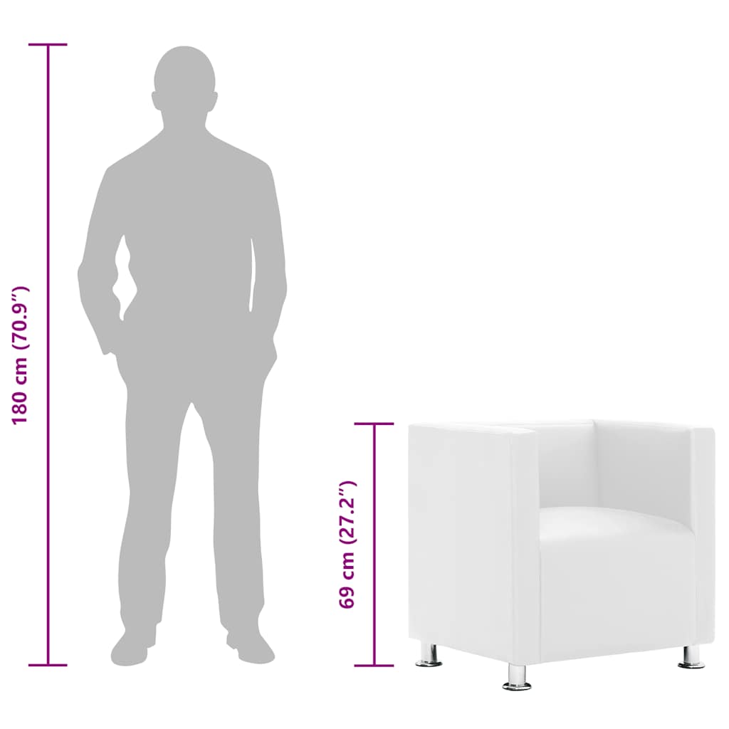 Fauteuil cube blanc simili cuir - XIOS