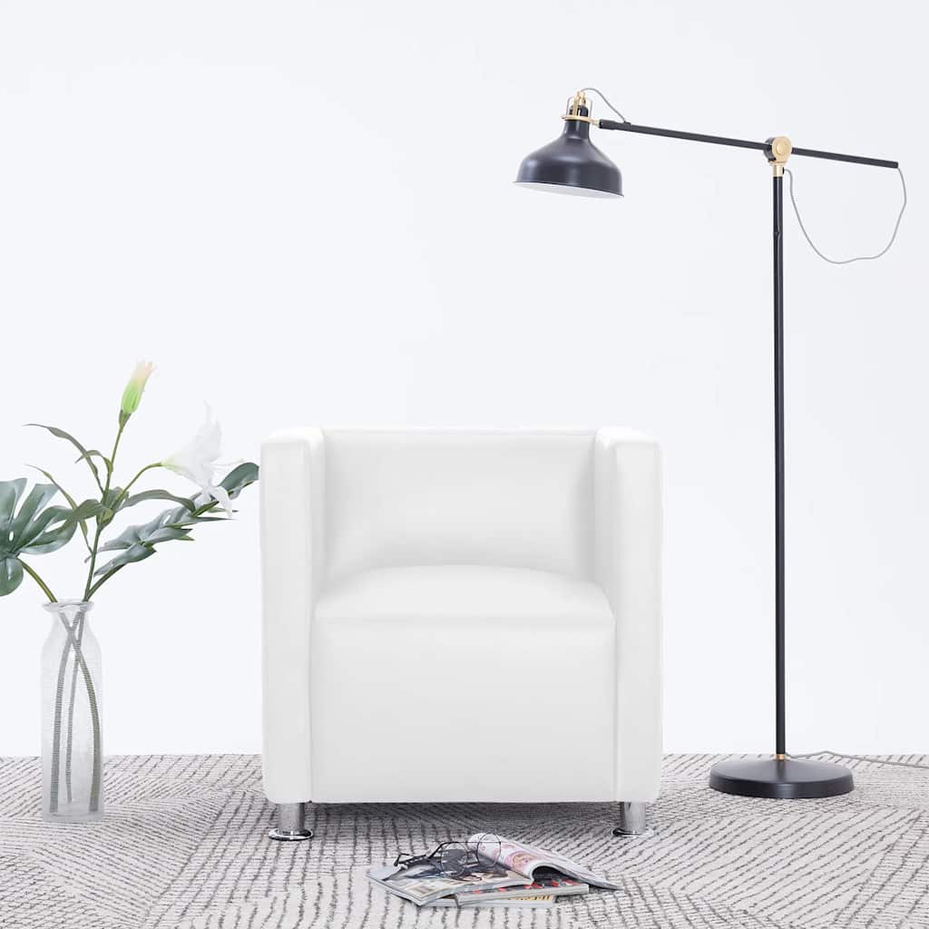 Fauteuil cube blanc simili cuir - XIOS