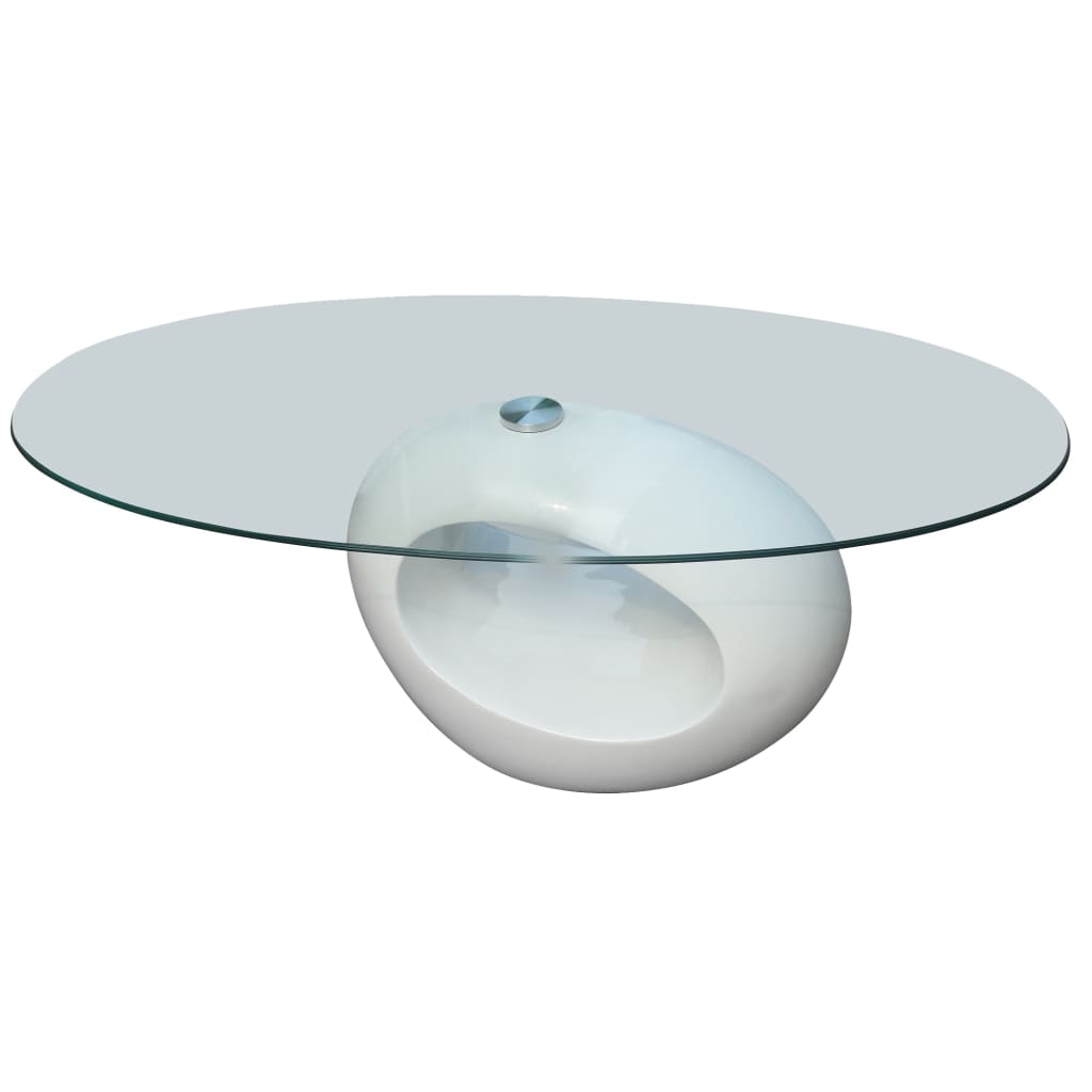 Table basse avec dessus de table en verre ovale Blanc brillant - XIOS
