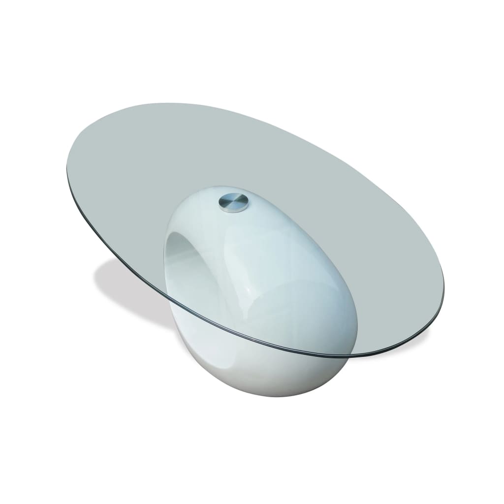 Table basse avec dessus de table en verre ovale Blanc brillant - XIOS