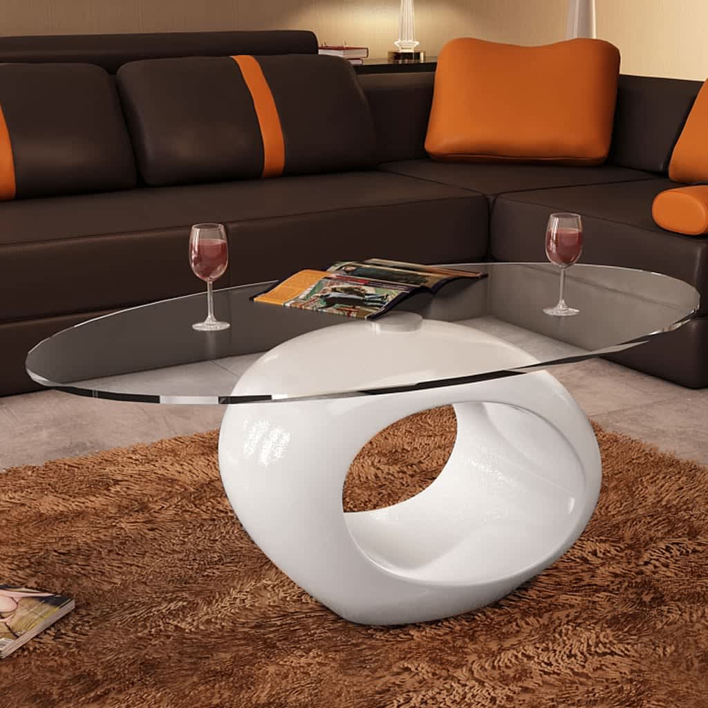Table basse avec dessus de table en verre ovale Blanc brillant - XIOS