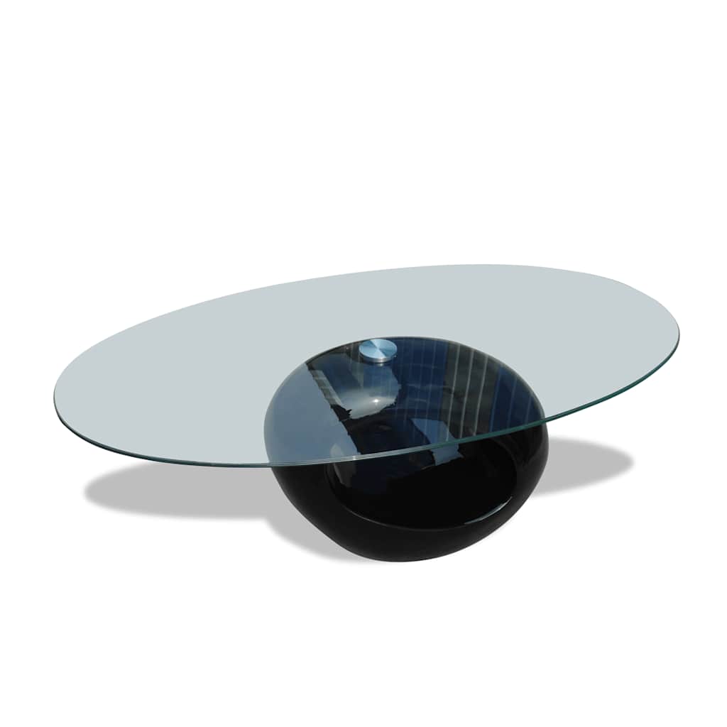 Table basse avec dessus de table en verre ovale Noir brillant - XIOS