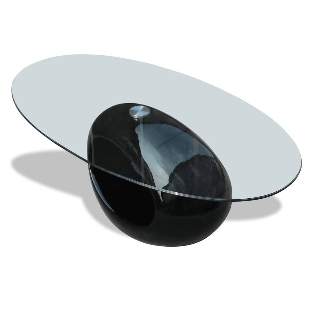 Table basse avec dessus de table en verre ovale Noir brillant - XIOS
