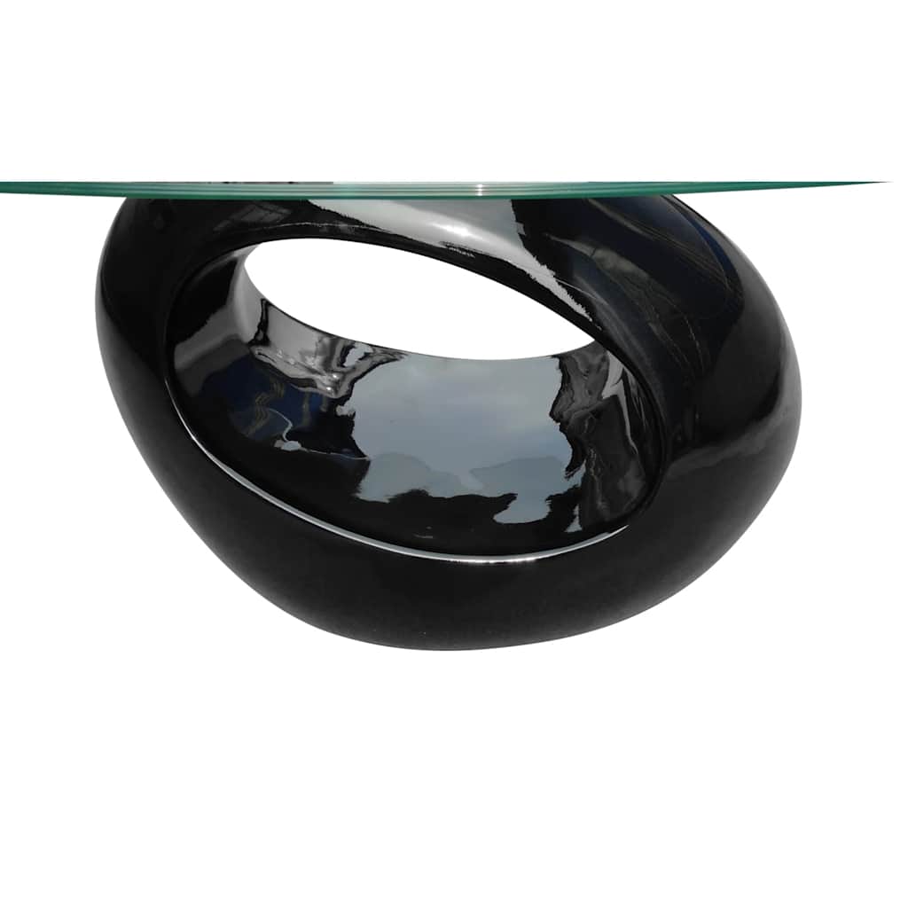Table basse avec dessus de table en verre ovale Noir brillant - XIOS