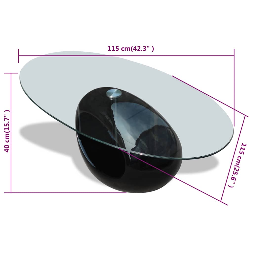 Table basse avec dessus de table en verre ovale Noir brillant - XIOS
