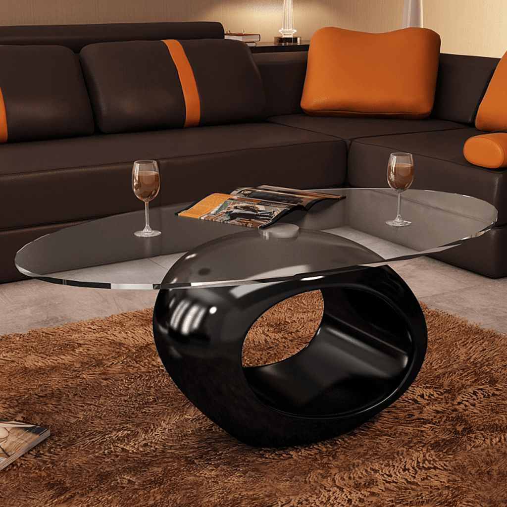 Table basse avec dessus de table en verre ovale Noir brillant - XIOS