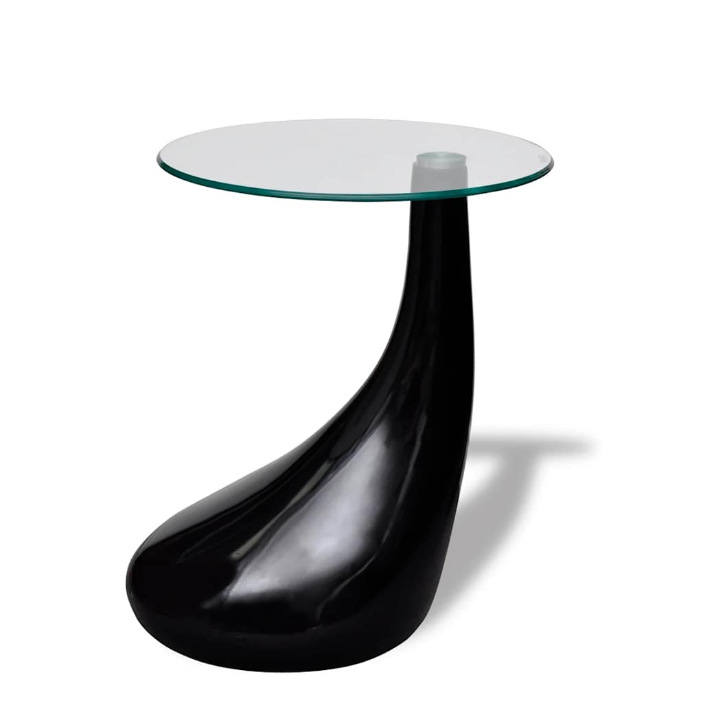 Table basse avec dessus de table en verre rond Noir brillant - XIOS