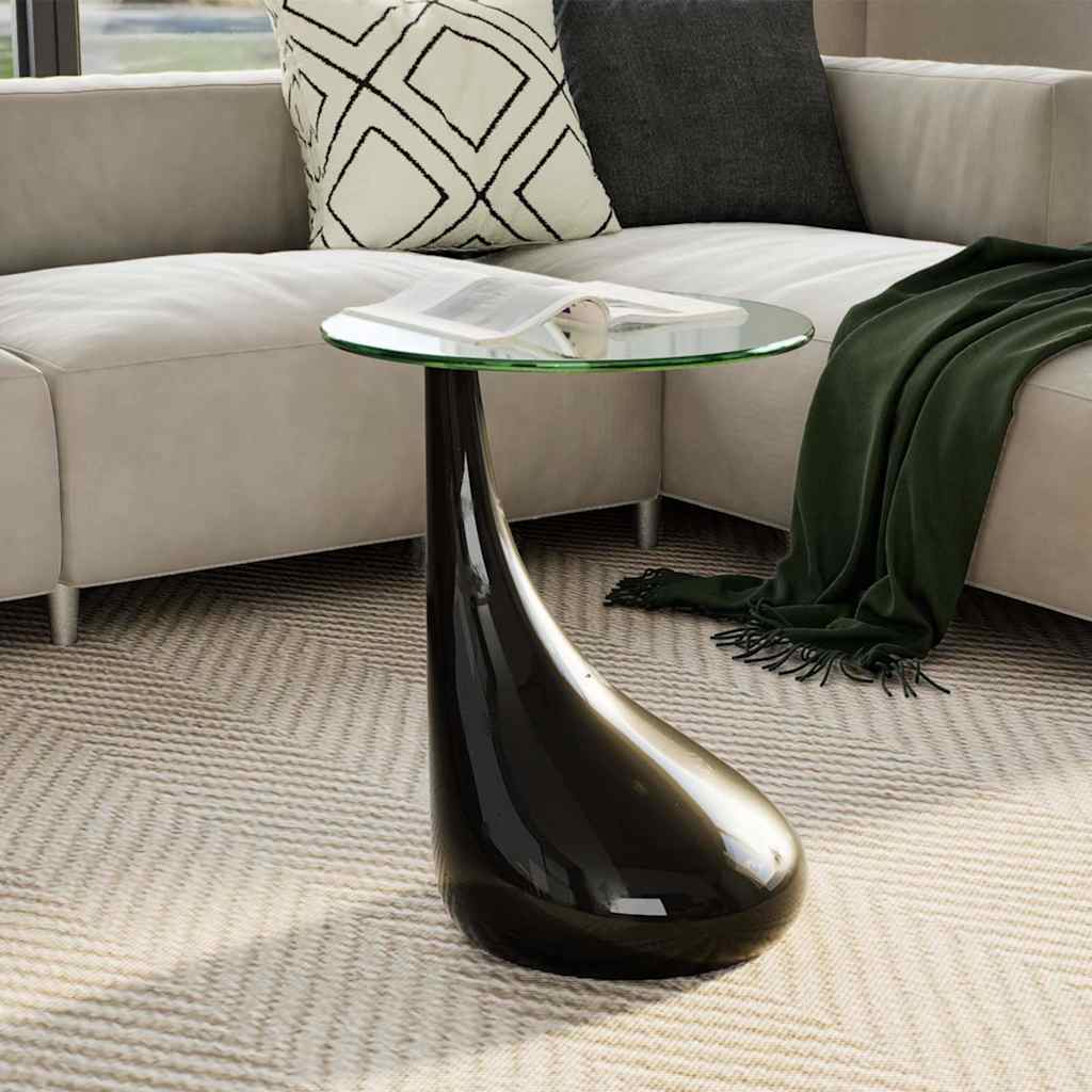 Table basse avec dessus de table en verre rond Noir brillant - XIOS