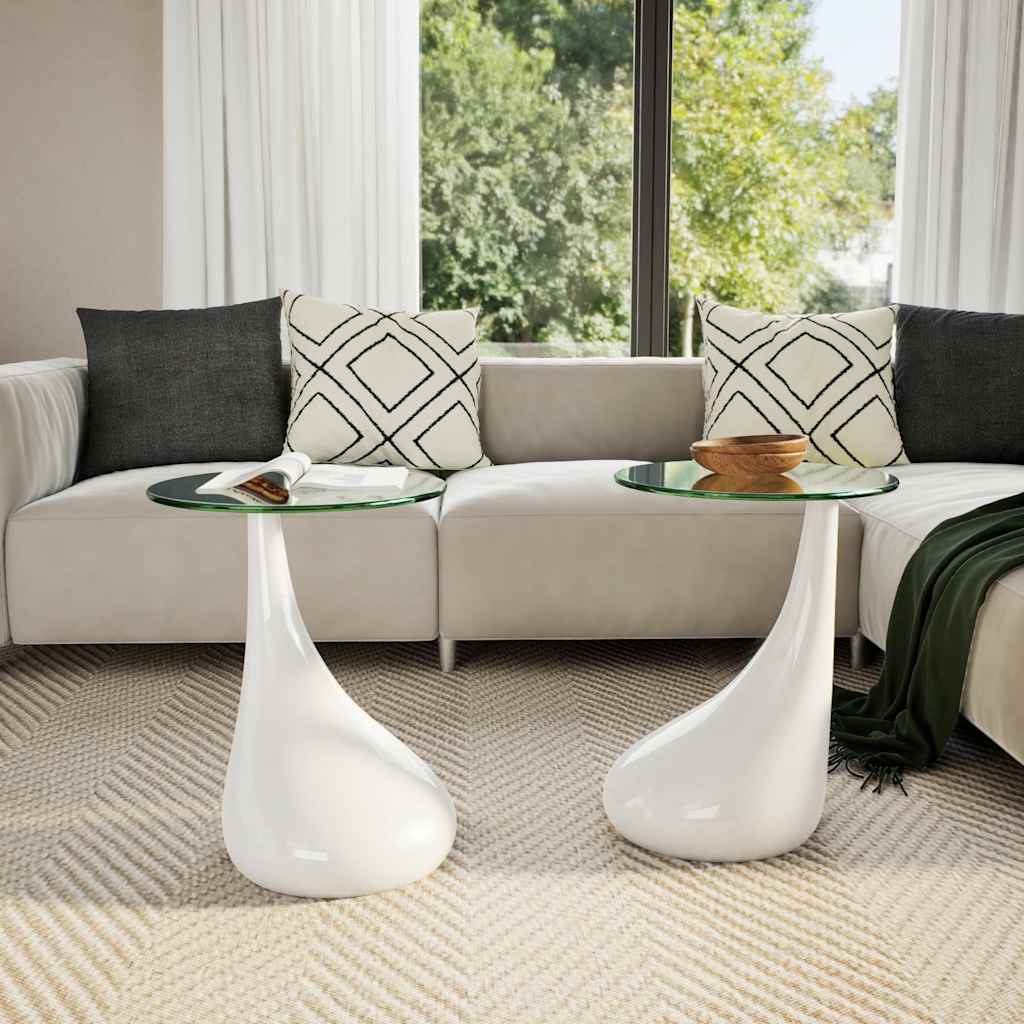 Table basse et dessus de table Verre rond Blanc brillant 2 pcs - XIOS