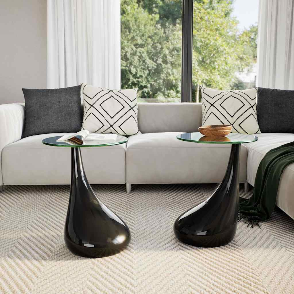 Table basse et dessus de table Verre rond Noir brillant 2 pcs - XIOS