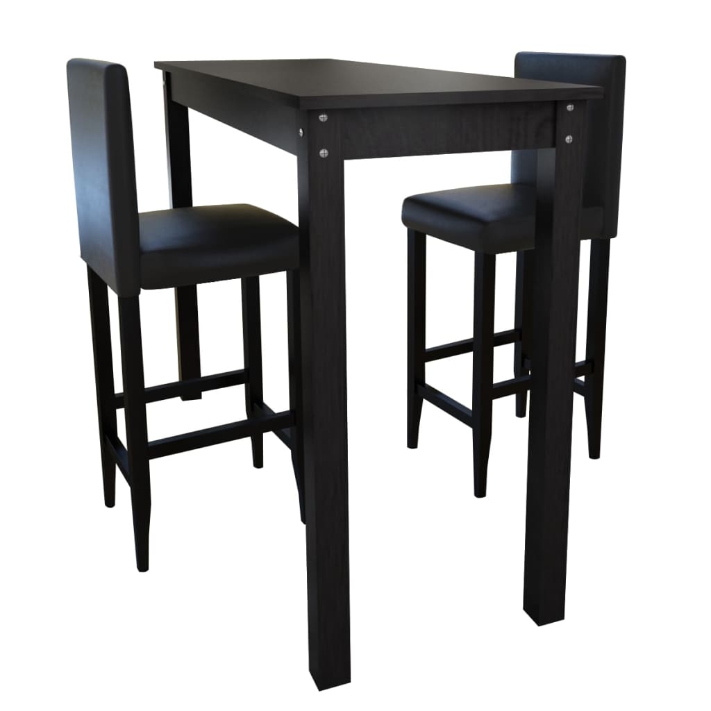 Set de 1 table de bar et 2 tabourets noir