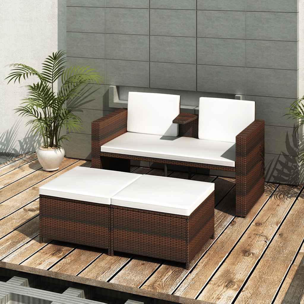 Salon de jardin 4 pcs avec coussins Résine tressée Marron - XIOS