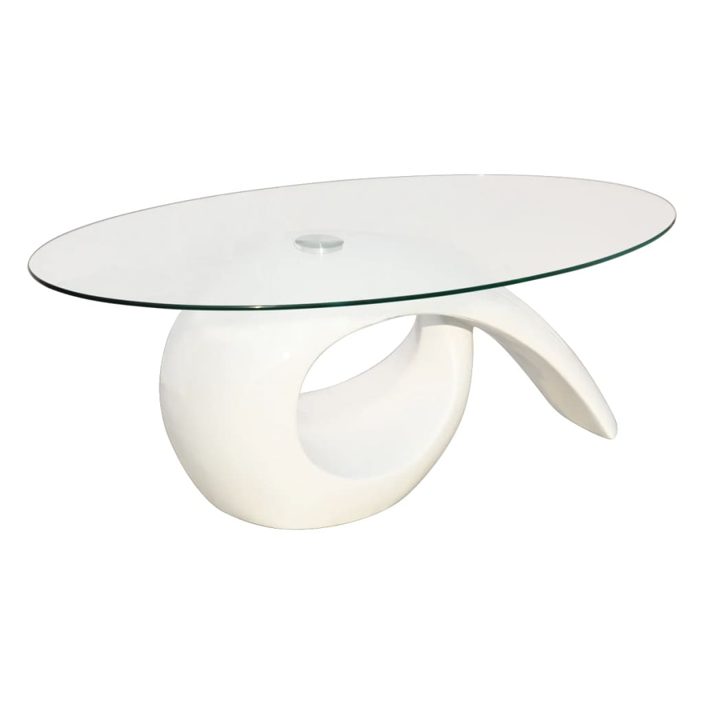 Table basse avec dessus de table en verre ovale Blanc brillant - XIOS