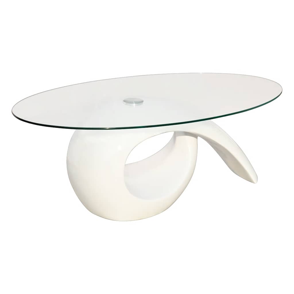Table basse avec dessus de table en verre ovale Blanc brillant