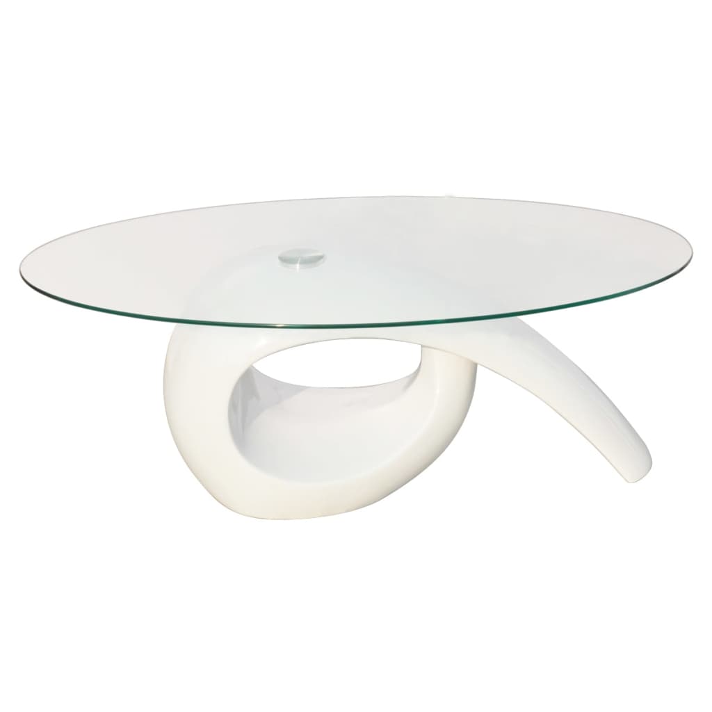 Table basse avec dessus de table en verre ovale Blanc brillant - XIOS