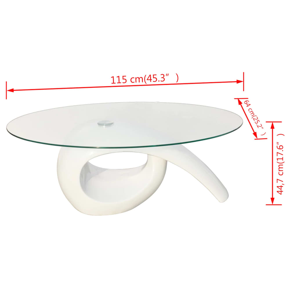 Table basse avec dessus de table en verre ovale Blanc brillant - XIOS
