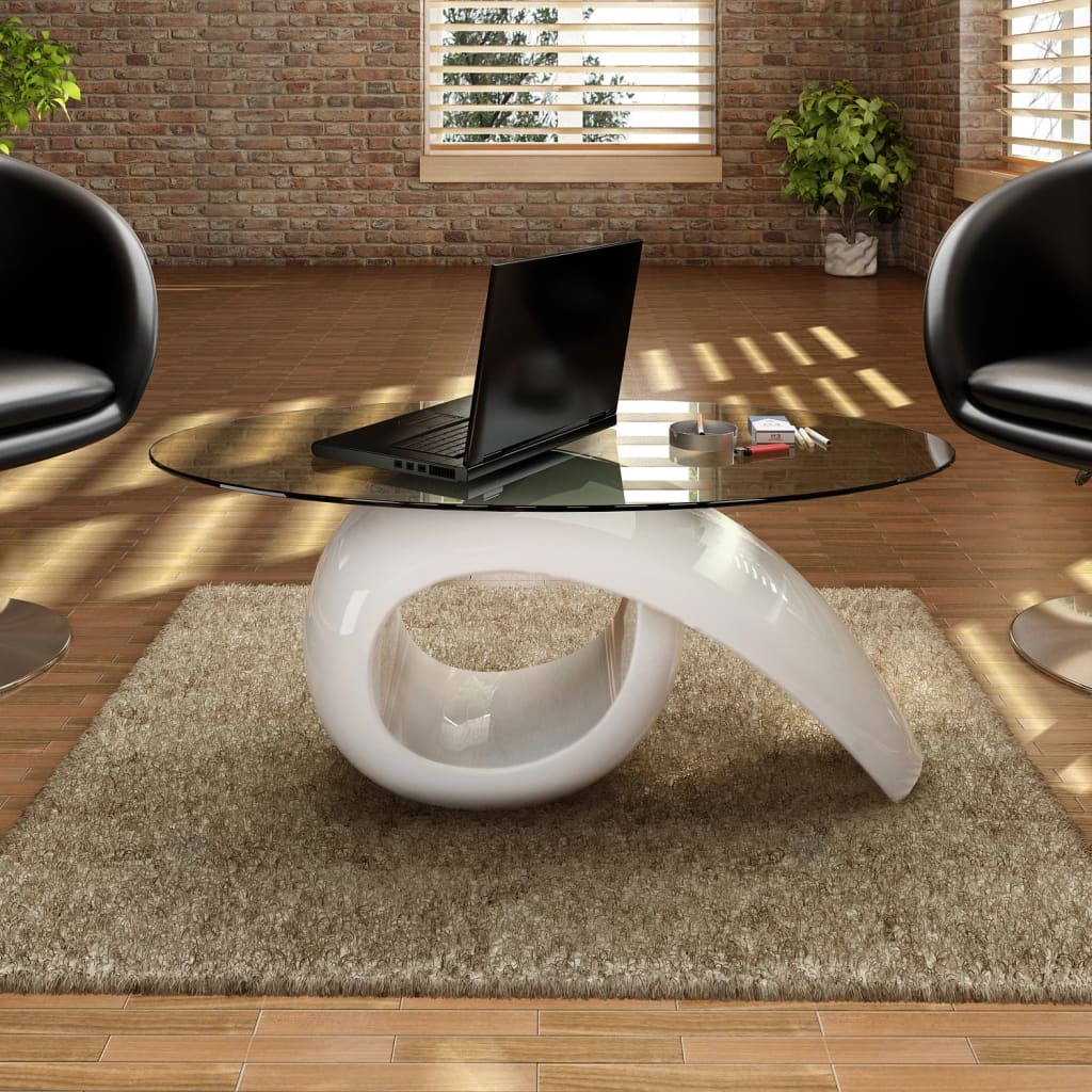 Table basse avec dessus de table en verre ovale Blanc brillant - XIOS