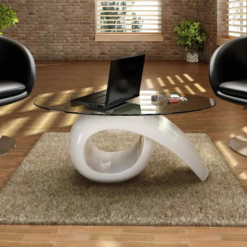 Table basse avec dessus de table en verre ovale Blanc brillant - XIOS