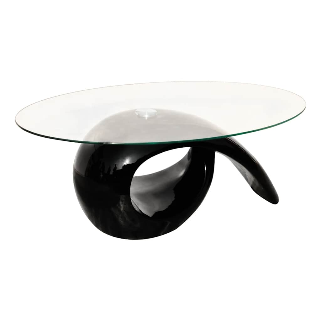 Table basse avec dessus de table en verre ovale Noir brillant - XIOS
