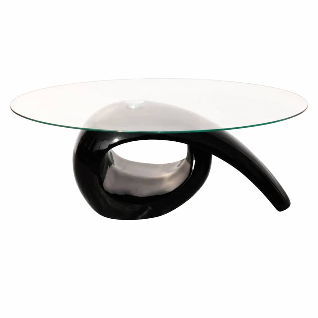 Table basse avec dessus de table en verre ovale Noir brillant - XIOS