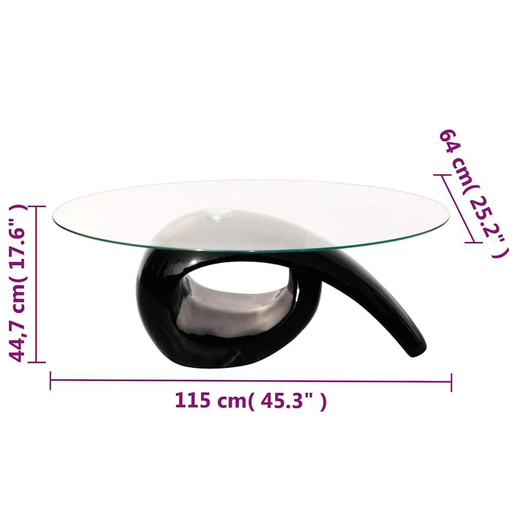 Table basse avec dessus de table en verre ovale Noir brillant - XIOS