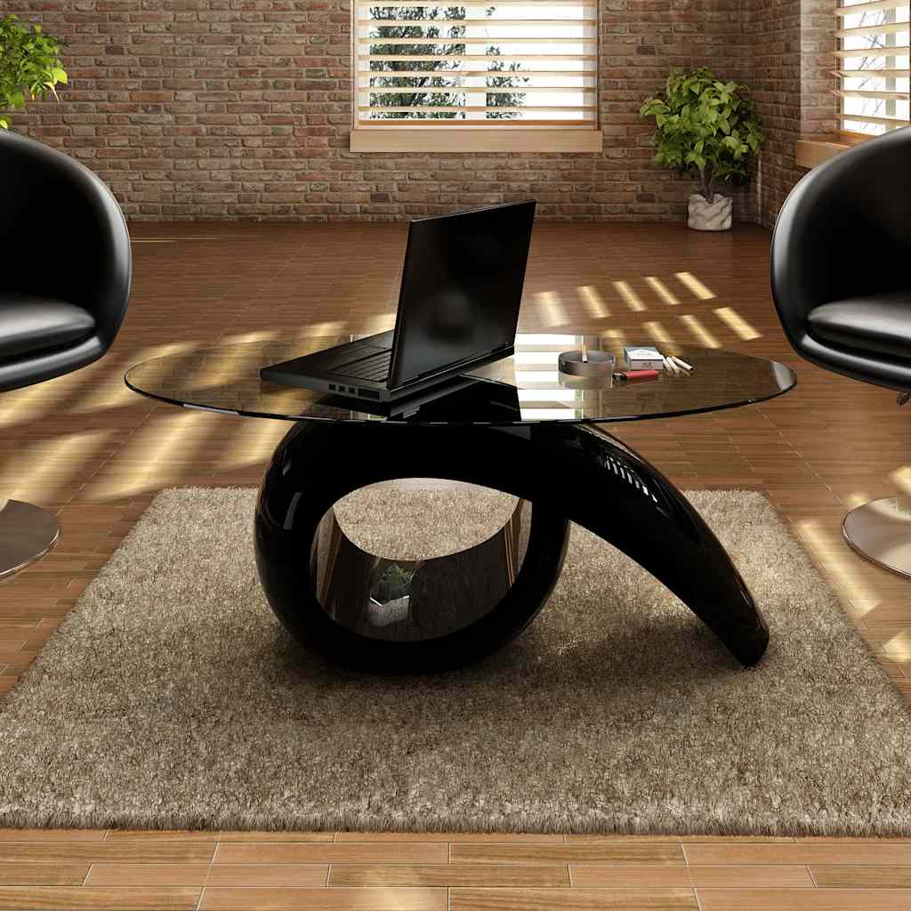 Table basse avec dessus de table en verre ovale Noir brillant - XIOS