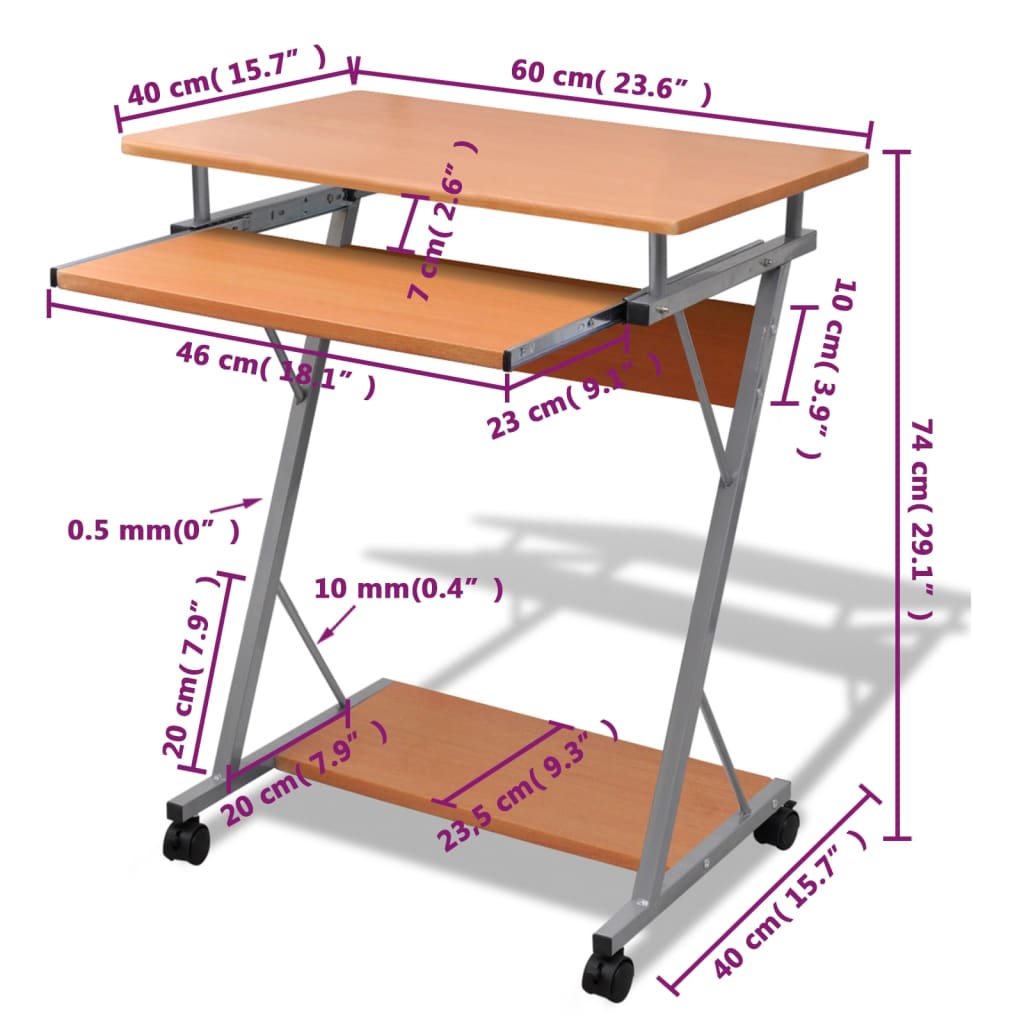 Bureau d'ordinateur avec plateau à clavier coulissant Marron - XIOS