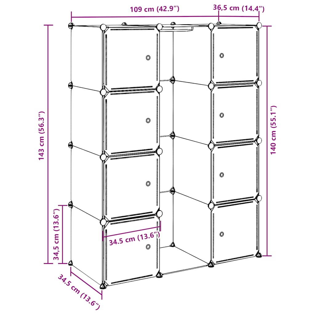 Armoire modulaire 9 compartiments 109x36,5x143 cm blanc - XIOS