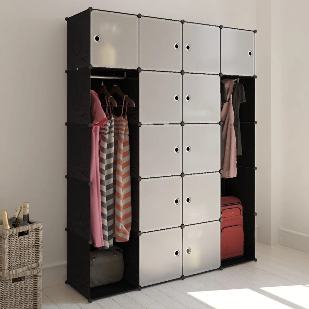Armoire modulaire 14 compartiments Noir et blanc 37x146x180,5cm - XIOS