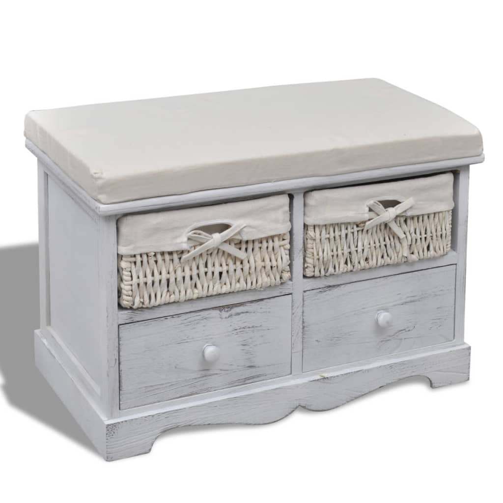 Banc de rangement Blanc 62x33x42 cm Bois de paulownia - XIOS