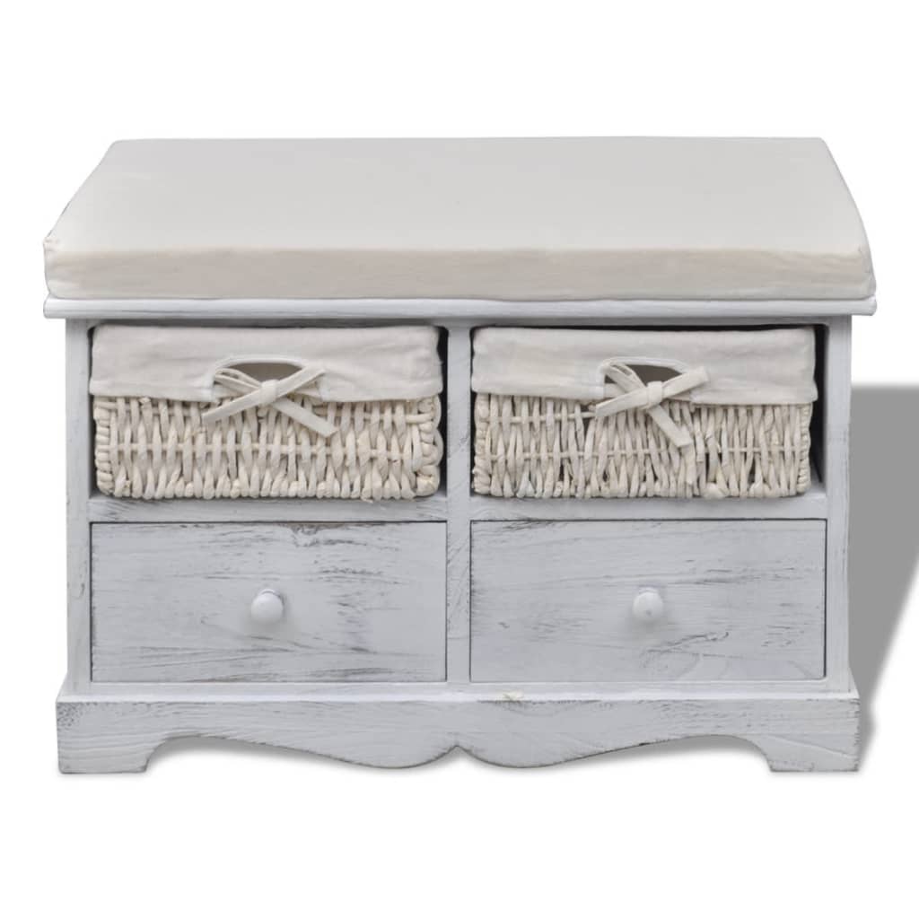 Banc de rangement Blanc 62x33x42 cm Bois de paulownia - XIOS