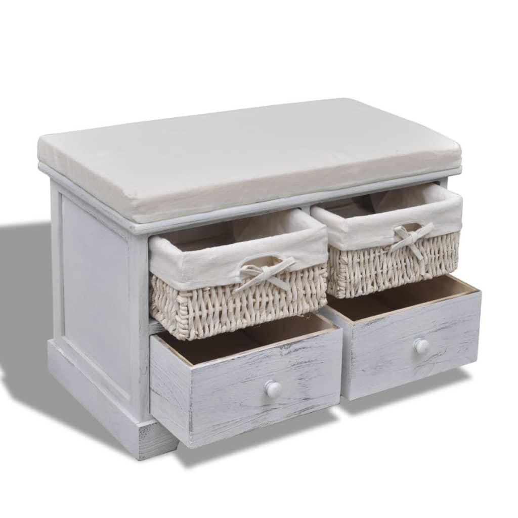 Banc de rangement Blanc 62x33x42 cm Bois de paulownia - XIOS