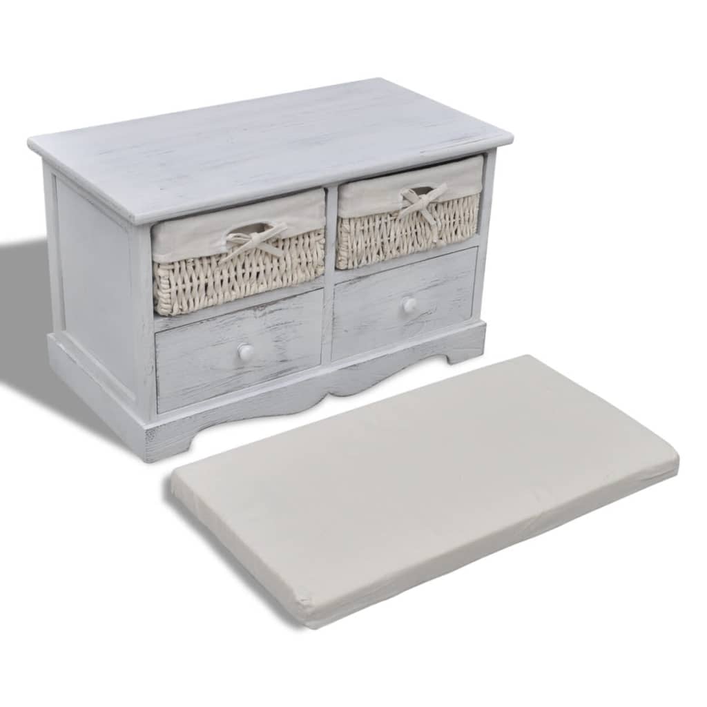 Banc de rangement Blanc 62x33x42 cm Bois de paulownia - XIOS