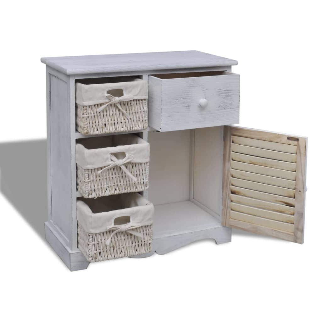 Armoire en bois 3 paniers gauches en tissage Blanc - XIOS