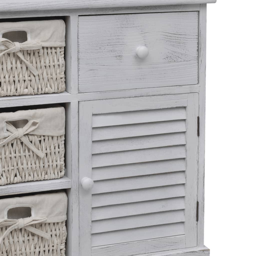 Armoire en bois 3 paniers gauches en tissage Blanc - XIOS