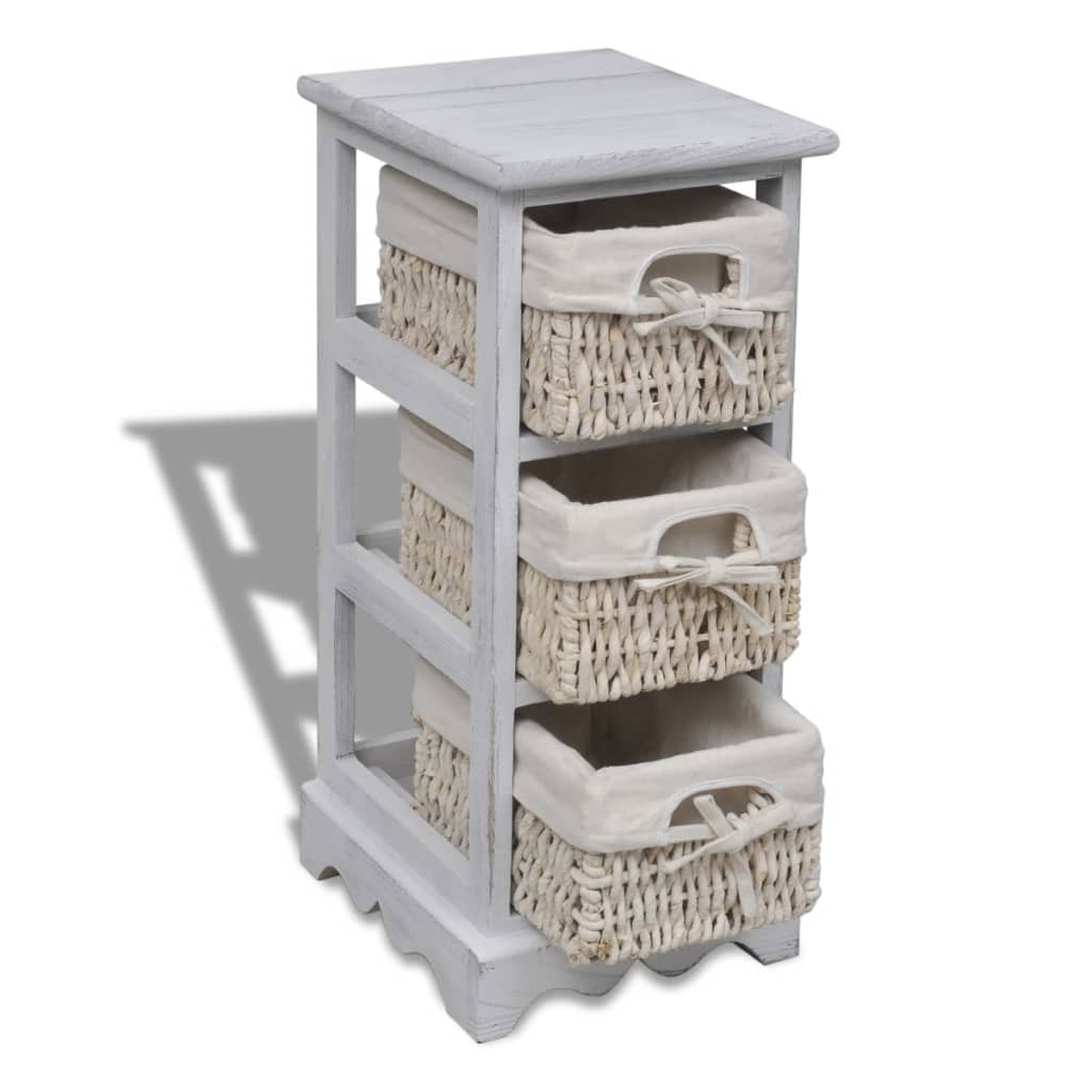 Étagère de rangement en bois 3 paniers en tissage Blanc - XIOS