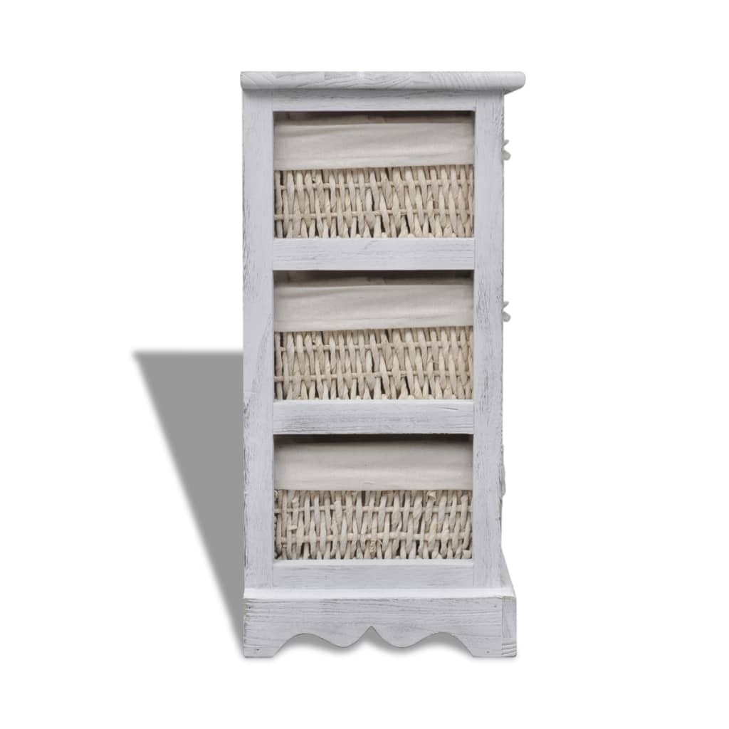 Étagère de rangement en bois 3 paniers en tissage Blanc - XIOS