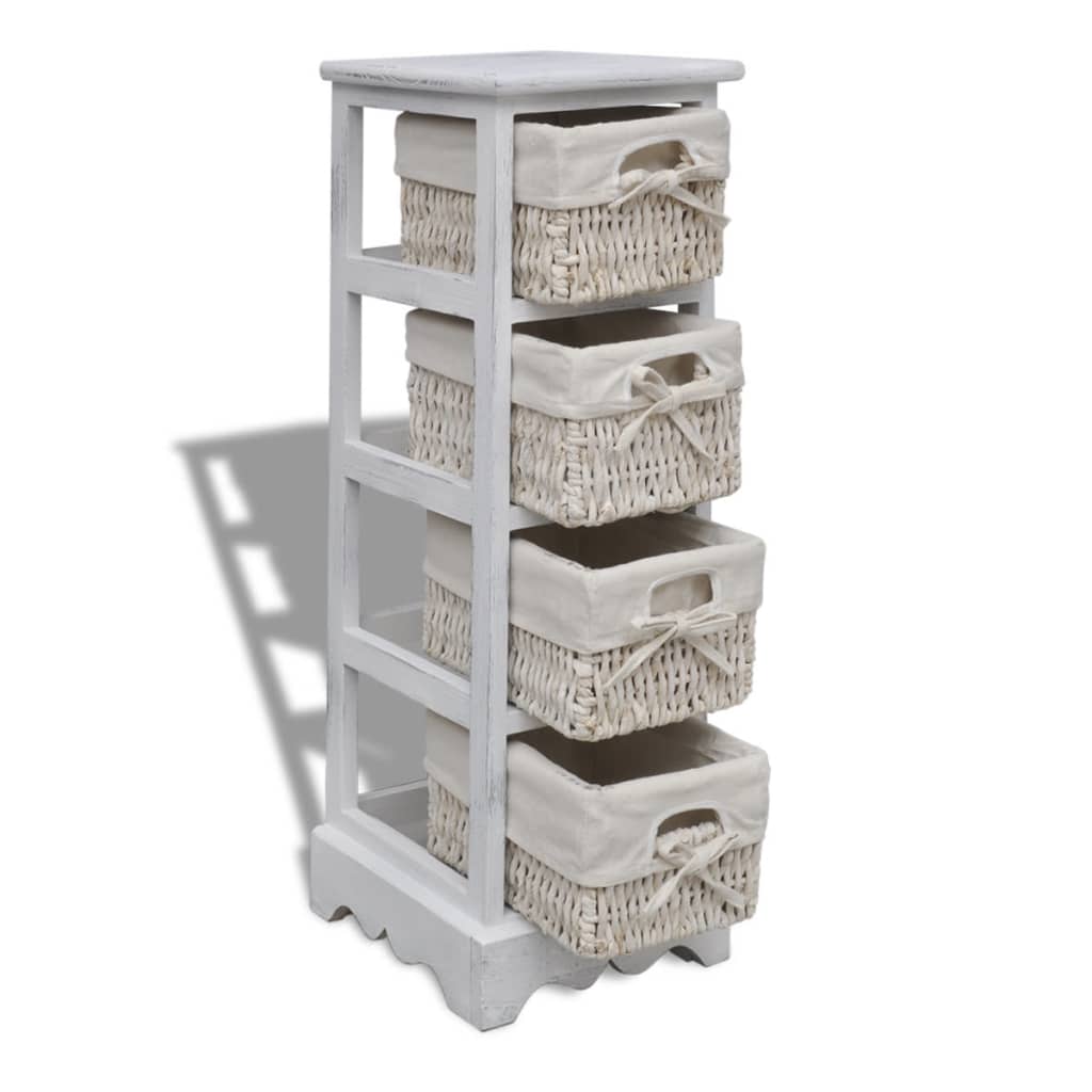 Étagère de rangement en bois 4 paniers en tissage Blanc - XIOS