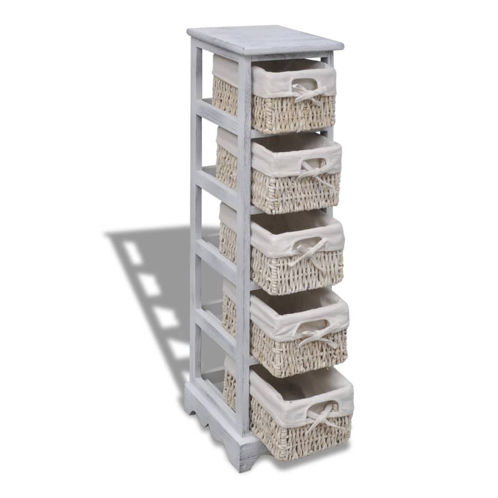 Étagère de rangement en bois 5 paniers en tissage Blanc - XIOS