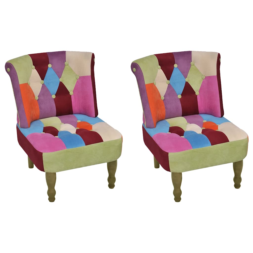 Chaises en style français lot de 2 avec design patchwork tissu
