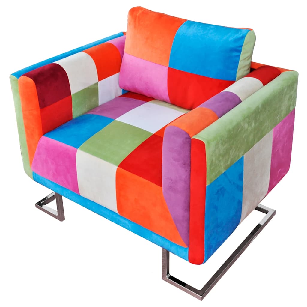 Fauteuil cube avec design de patchwork Chrome Tissu - XIOS
