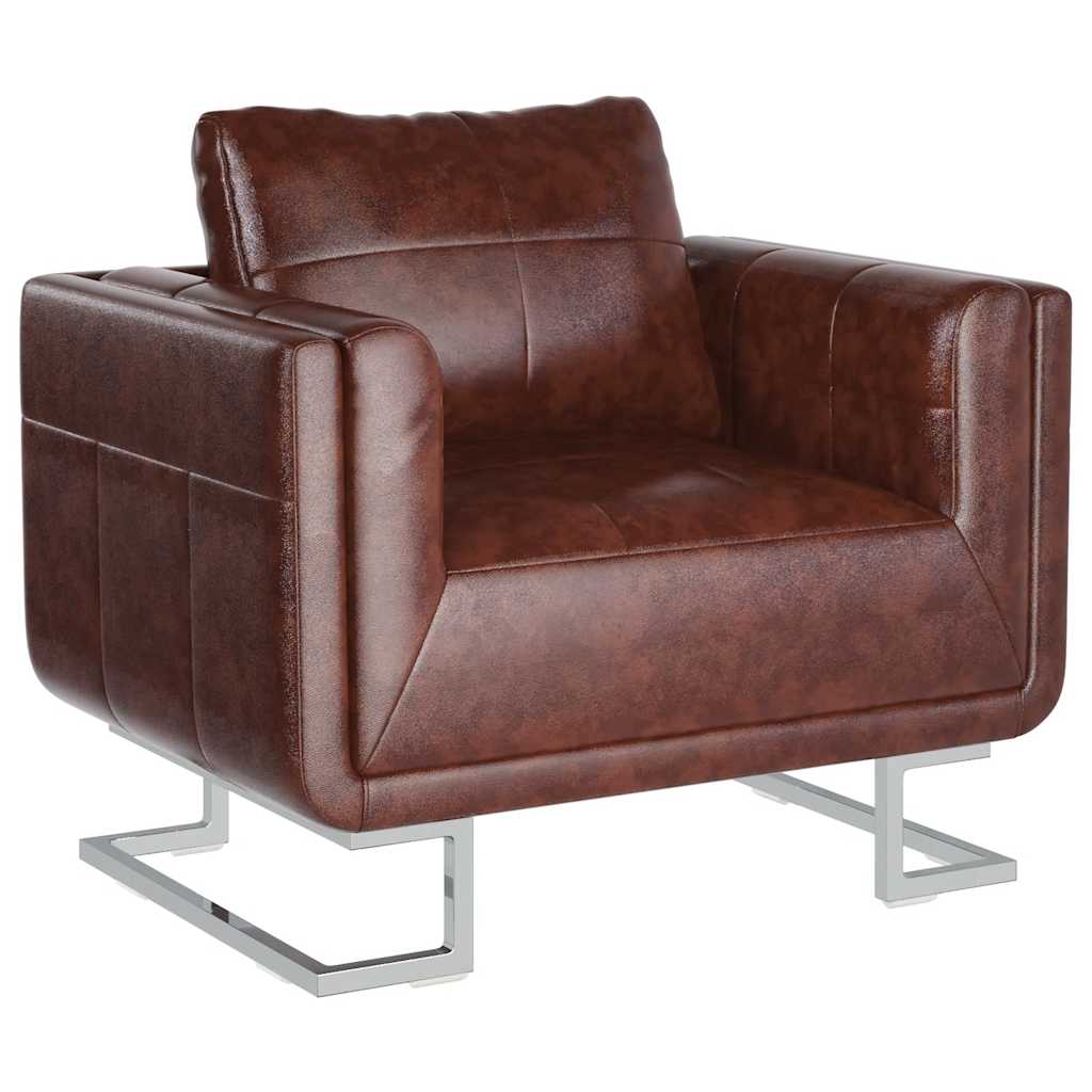 Fauteuil cube avec pieds chromés Marron Similicuir - XIOS