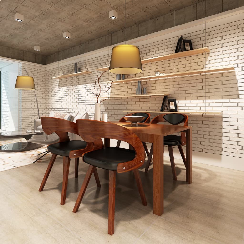 Chaises à manger lot de 4 marron bois courbé et similicuir - XIOS