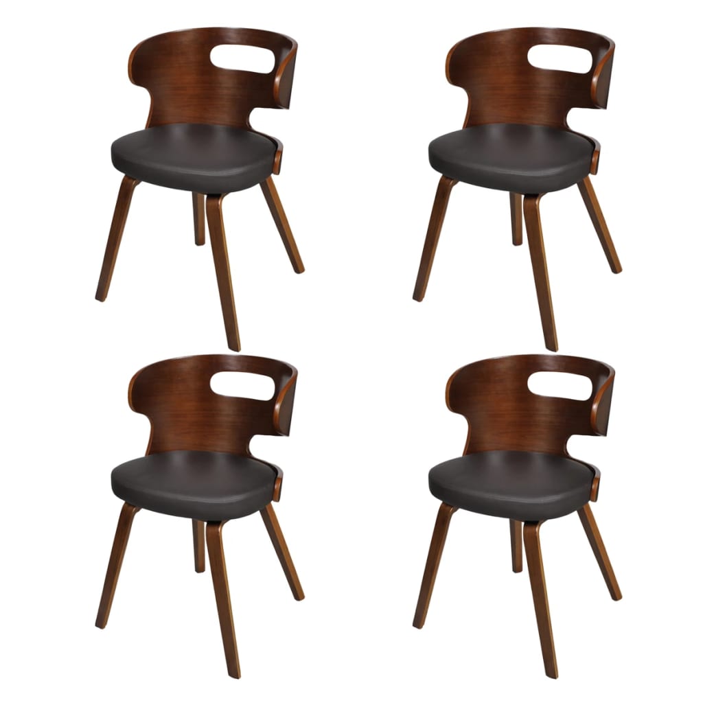 Chaises à manger lot de 4 marron bois courbé et similicuir - XIOS