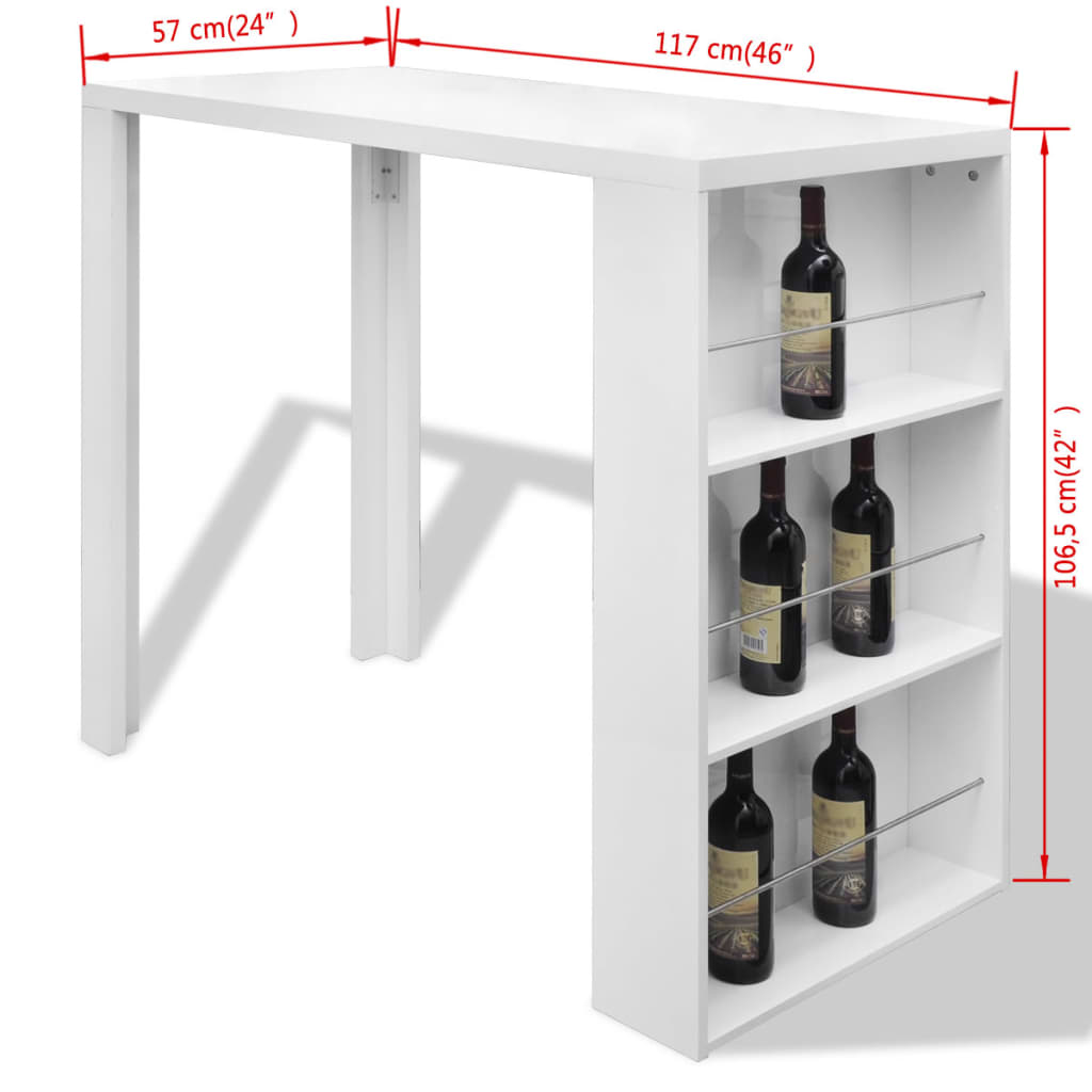 Table de bar MDF avec casier à bouteilles Blanc haut brillance - XIOS