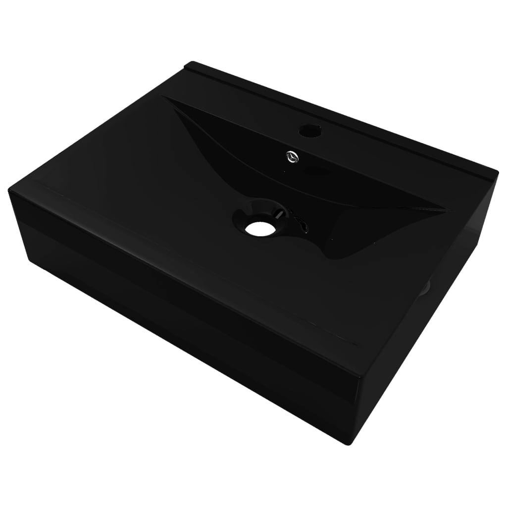 Vasque à poser en céramique noir perçage pour la robinetterie 60x46cm Lavabos vidaXL