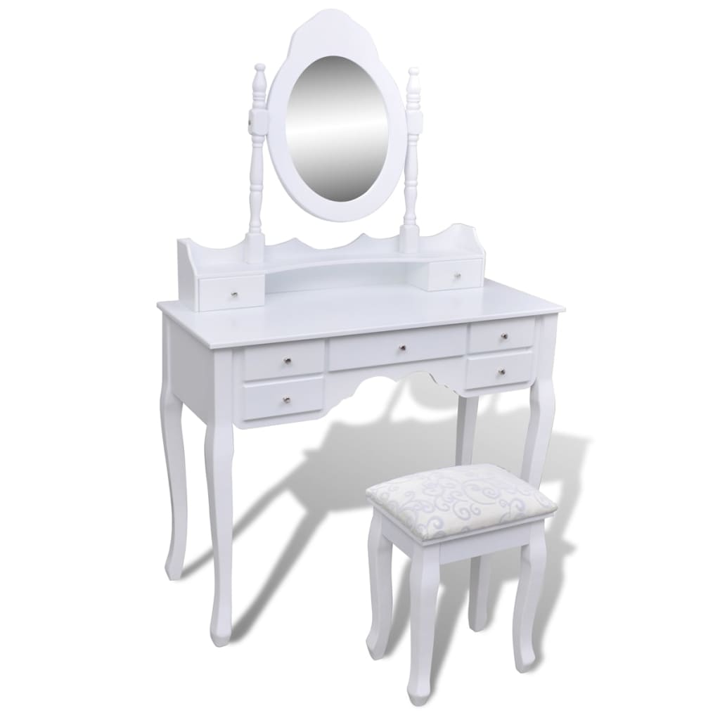 Coiffeuse avec miroir et tabouret 7 tiroirs Blanc - XIOS