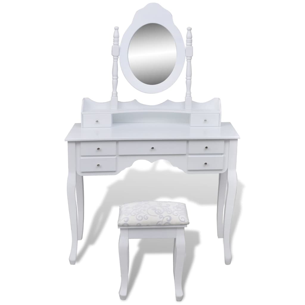 Coiffeuse avec miroir et tabouret 7 tiroirs Blanc - XIOS