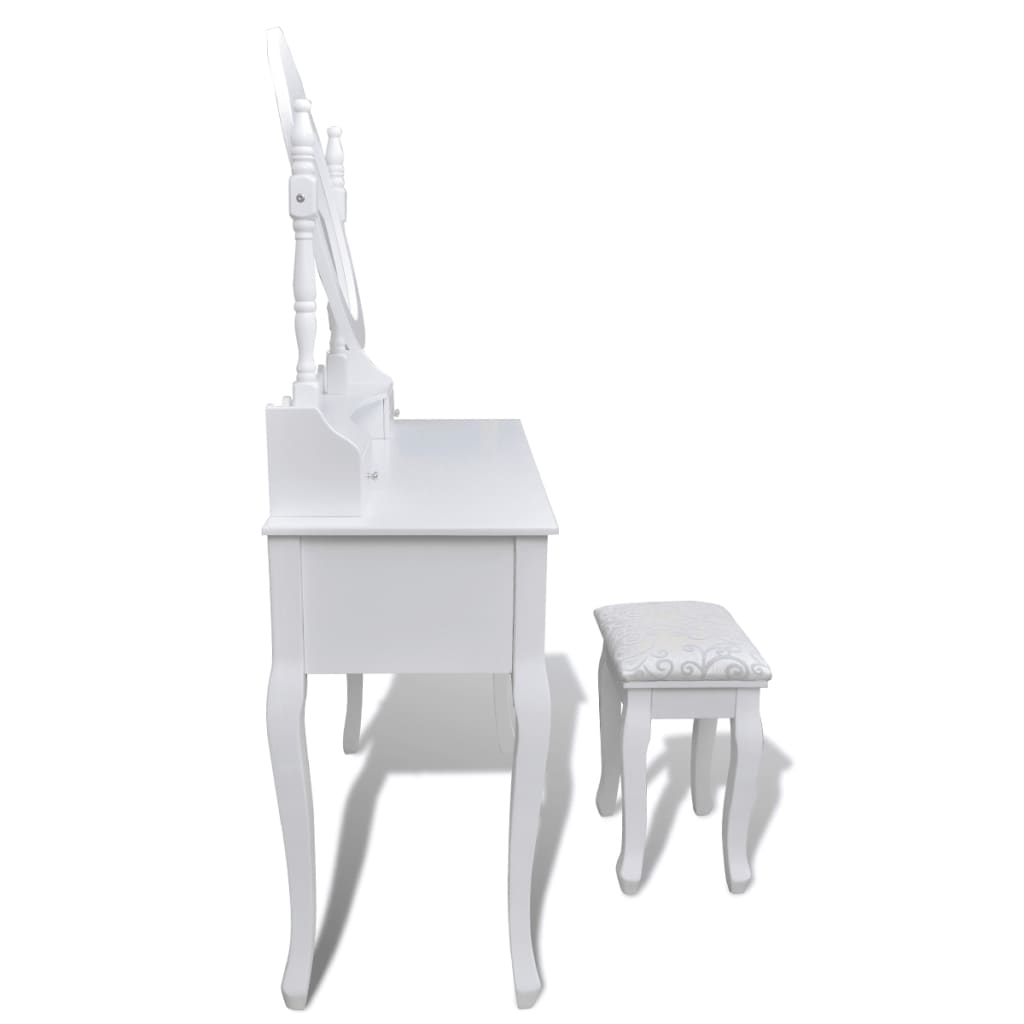 Coiffeuse avec miroir et tabouret 7 tiroirs Blanc - XIOS